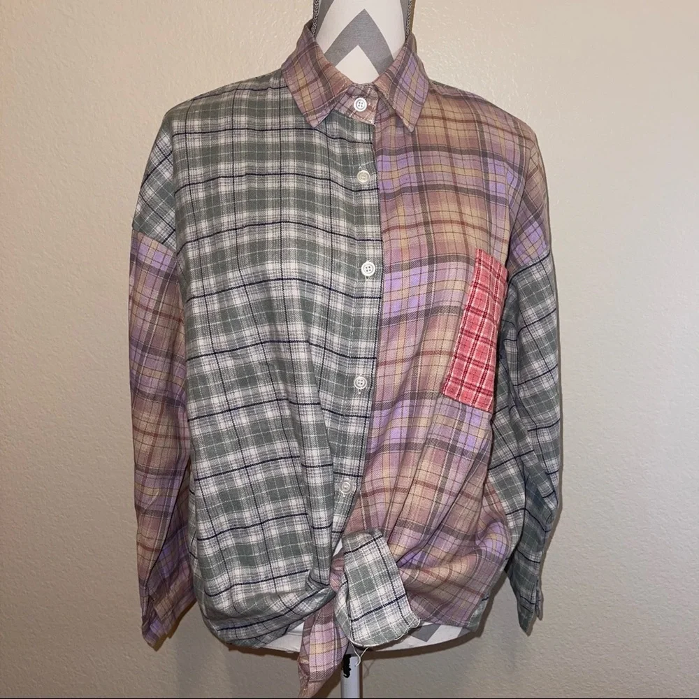 New Purple & Sage Plaid Flannel Button Down Pocket Shirt Small Medium Large - Picture 3 of 16